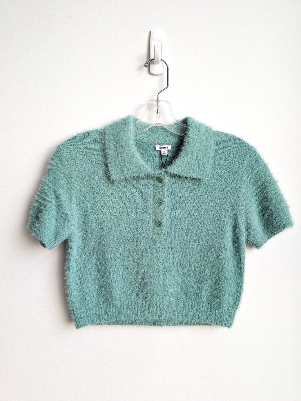 NWT GARAGE Fuzzy Cropped Polo Sweater | Small